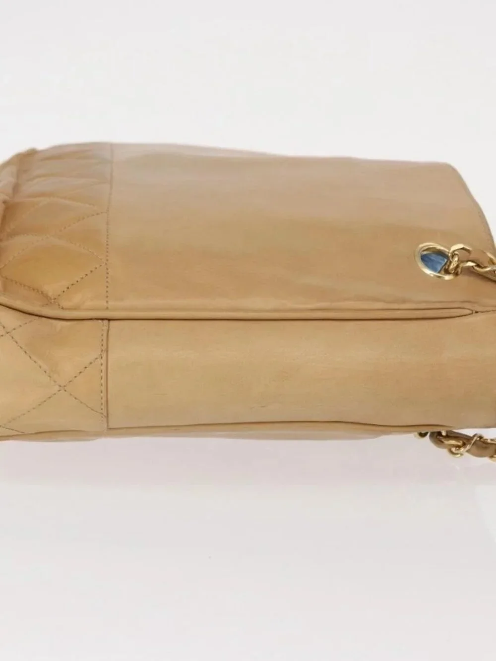 CHANEL Chain Matelasse Shoulder Bag Lamb Skin Beige Gold CC Auth gh1553